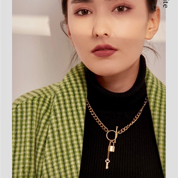 14k Gold Stainless Steel Toggle Lock and Key Pendant Necklace - Picture 6 of 10